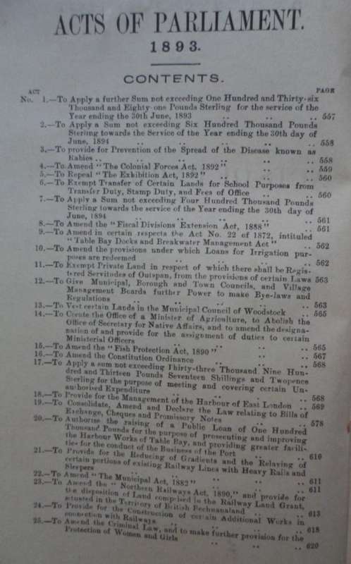 Acts of Parliament. Cape of Good Hope. Session of 1893.