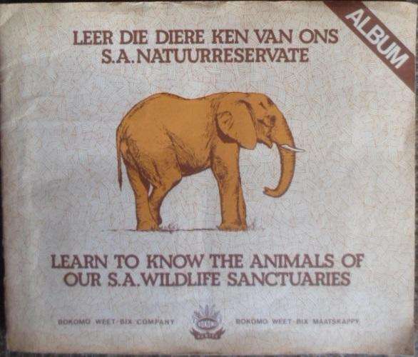 Vintage Bokomo cards album: Animals of SA Wildlife Sanctuaries. Complete. Tweetalig.