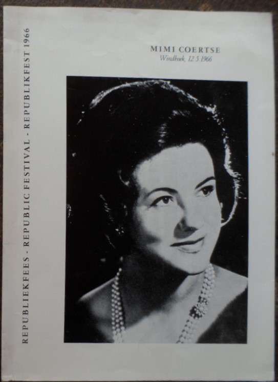 Republiekfees  Windhoek, SWA. 1966. 2 Items. Mimi Coertse. Ge Korsten.