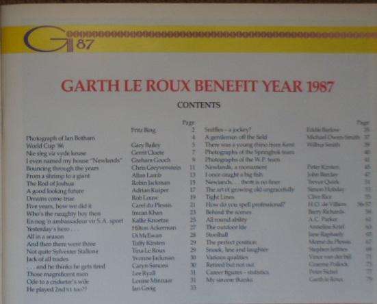Garth le Roux Benefit Year 1987-1988. 20 Signatures!!