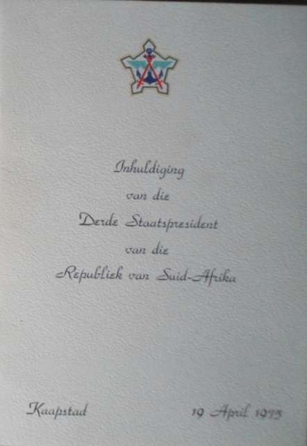 Inhuldiging v.d. Derde Staatspresident vd Rep van Suid-Afrika. Kaapstad. 1975. Inauguration of ...