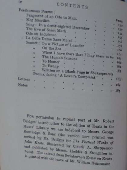 Keats. Poetry and Poems. Also Essays and Criticisms.