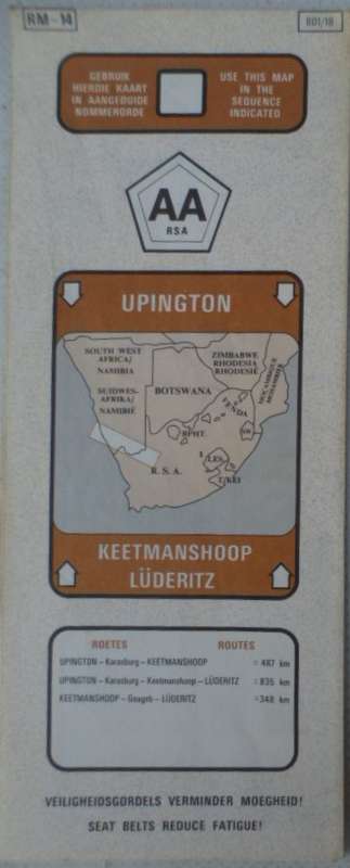 Vintage AA Road Map. RM-14. Upington - Keetmanshoop/Luderitz.