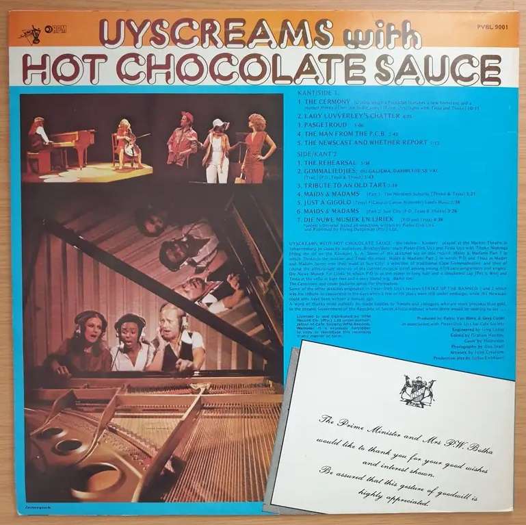 Pieter-Dirk Uys. Tessa & Thoko. Uyscreams with Hot Chocolate Sauce. Vinyl LP. Skating on thin Uys.