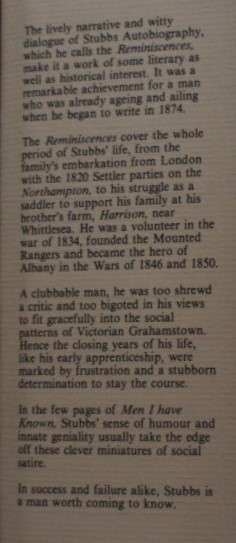 Reminiscences of Thomas Stubbs. The Graham`s Town Series.
