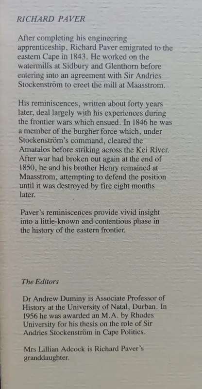 Reminiscences of Richard Paver. The Graham`s Town Series.