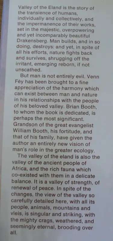 Valley of the Eland - Venn Fey. Foreword by Ian Player.