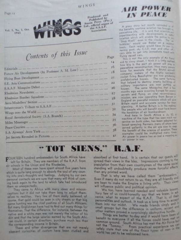 Wings. Air Force Magazine. Vol 5 no 1. Oct 1945. WW2.
