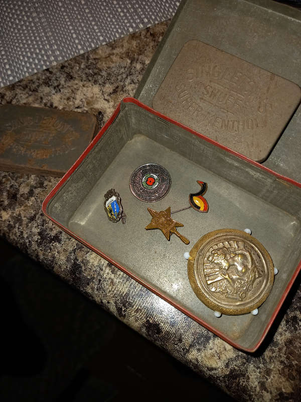 Antique tins and pins