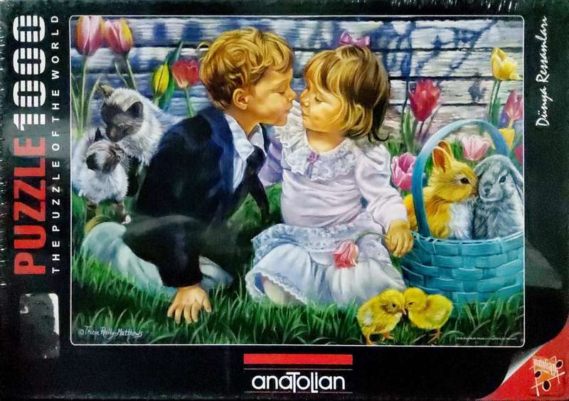 Anatolian 1000 Piece Puzzle: Girl Boy Easter Bunny Cats