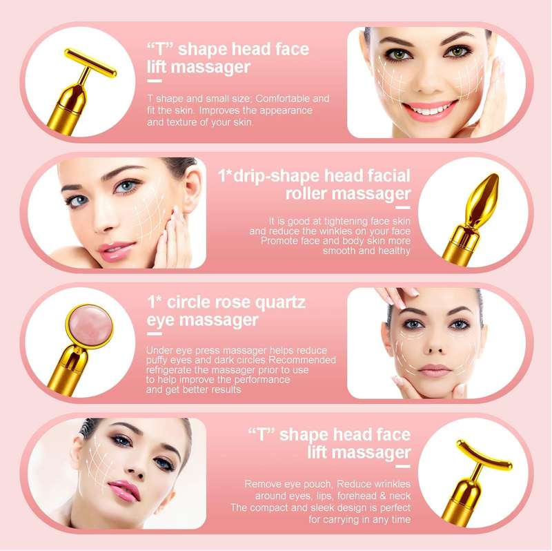 4 In 1 Face Massager Roller 24k Golden Face Roller, Arm Eye Nose Massager