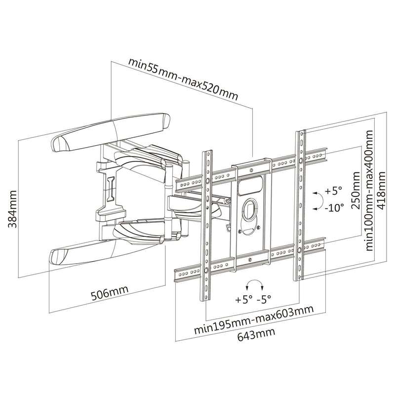 Full Motion Wall Mount Bracket Articulating for 32-60" TV, Black