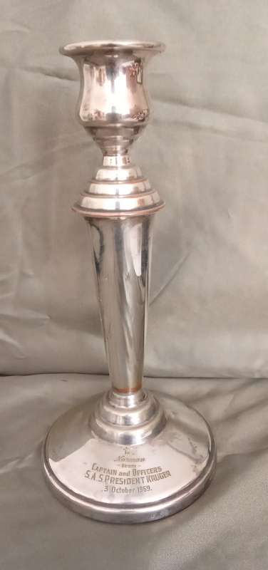 Maritime Silver Plated Candle-holder inscribed S.A.S KRUGER