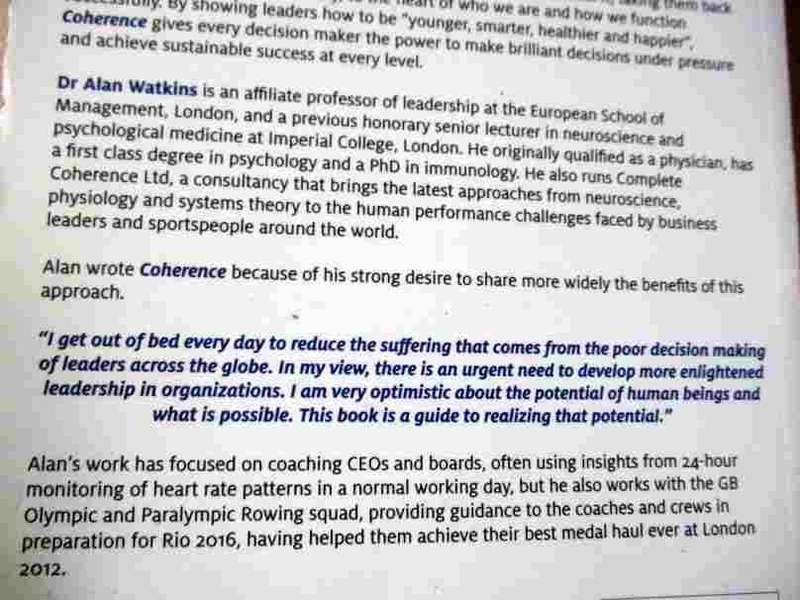 COHERENCE - THE SECRET SCIENCE OF BRILLIAN LEADERSHIP - DR ALAN WATKINS ( signed )