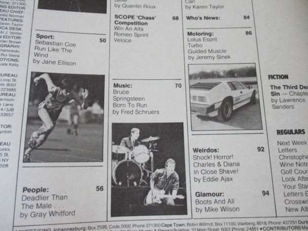 SCOPE MAGAZINE 7 AUGUST 1981 ( JO-ANN MILES DURBAN, BRUCE SPRINGSTEEN, LOTUS ESPRIT TURBO