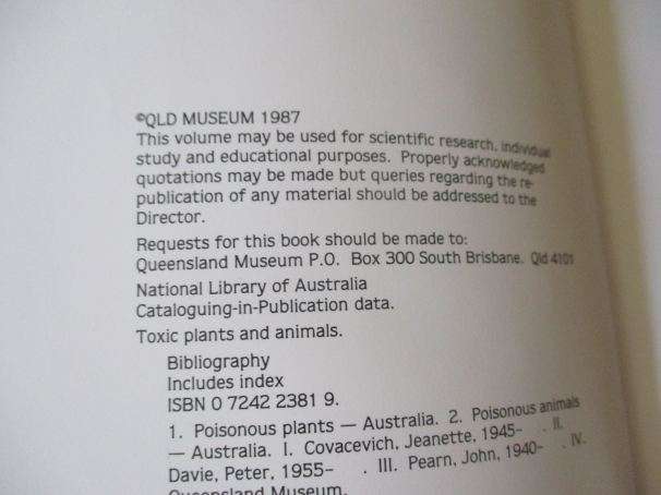 TOXIC PLANTS & ANIMALS - A GUIDE FOR AUSTRALIA - JEANETTE COVACEVICH, PETER DAVIE, JOHN PEARN