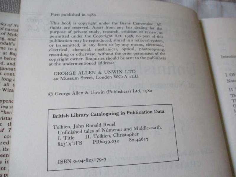 TOLKIEN UNFINISHED TALES OF NUMENOR AND MIDDLE-EARTH - J.R.R. TOLKIEN ( FIRST EDITION 1980 HARDCOVER