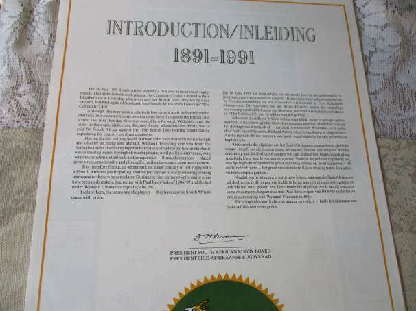 SPRINGBOK RUGBY COMMEMORATIVE CALENDER / HERDENKINGSKALENDER 1891 - 1991