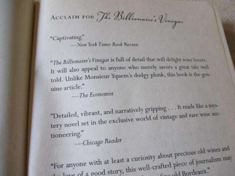 THE BILLIONAIRE'S VINEGAR - THE MYSTERY OF THE WORLD'S MOST EXPENSIVE BOTTLE OF WINE - BENJAMIN WA..