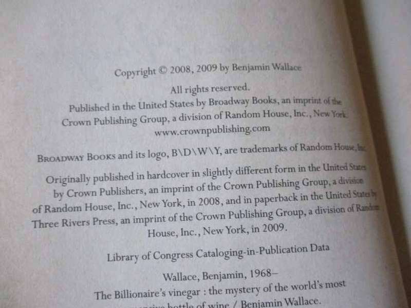 THE BILLIONAIRE'S VINEGAR - THE MYSTERY OF THE WORLD'S MOST EXPENSIVE BOTTLE OF WINE - BENJAMIN WA..
