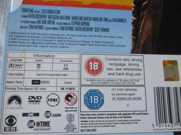CALIFORNIFICATION THE FIRST SEASOND DVD SET