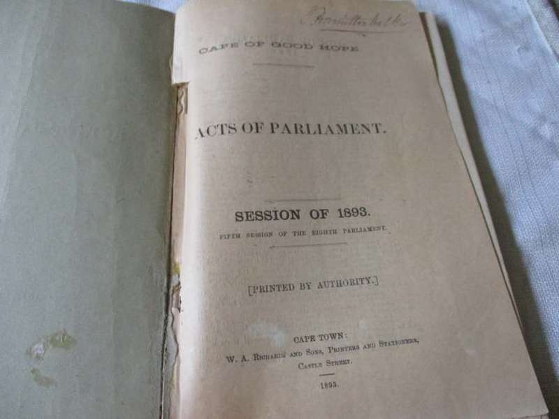 CAPE OF GOOD HOPE ACTS OF PARLIAMENT SESSION 1893 - FIFTH SESSION OF THE EIGHT PARLIAMENT