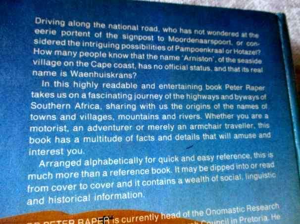 DICTIONARY OF SOUTHERN AFRICAN PLACE NAMES - P.E. RAPER