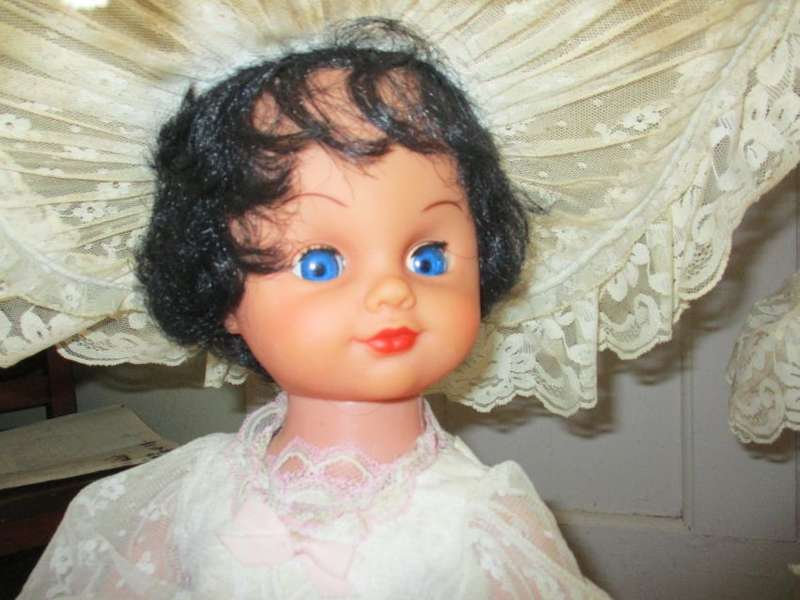 LARGE LOVELY TWIN RUBBER DOLLS IN VICTORIAN ATTIRE ---57CM TALL ---1950's ?