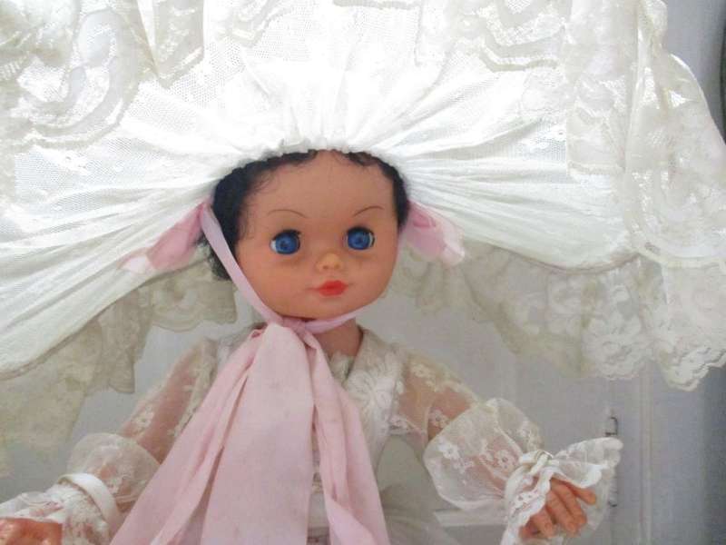 LARGE LOVELY TWIN RUBBER DOLLS IN VICTORIAN ATTIRE ---57CM TALL ---1950's ?