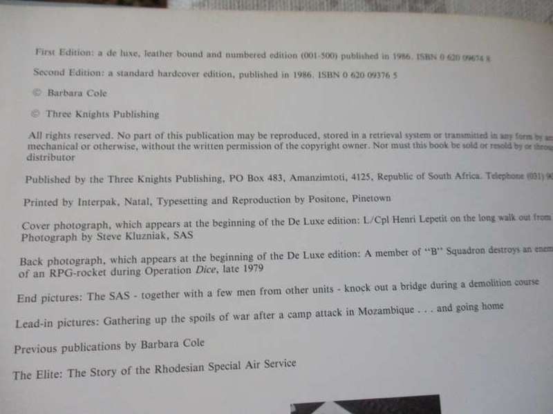 THE ELITE - RHODESIAN SPECIAL AIR SERVICE - PICTORIAL - BY BARBARA COLE  - SIGNED