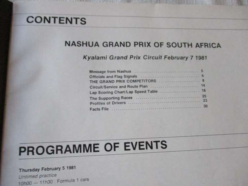 S.A. KYALAMI GRAND PRIX 7 FEBRUARY 1981 PROGRAMME
