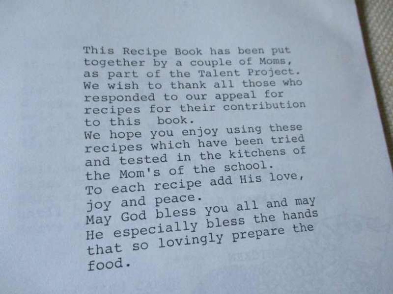 HARVEST CHRISTIAN SCHOOL RECIPE BOOK