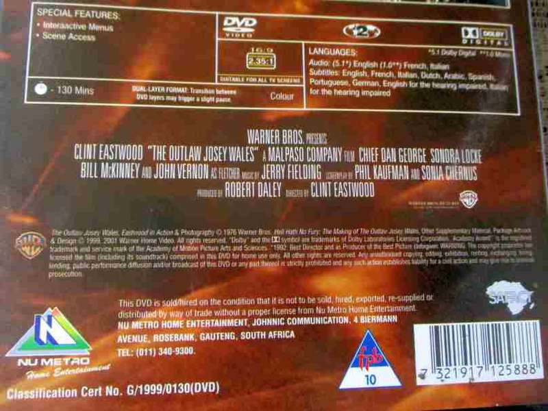 THE OUTLAW JOSEY WALES  - CLINT EASTWOOD - WESTERN DVD