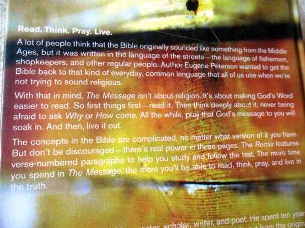 THE MESSAGE - THE NEW TESTAMENT IN CONTIMPORARY LANGUAGE - EUGENE H PETERSON