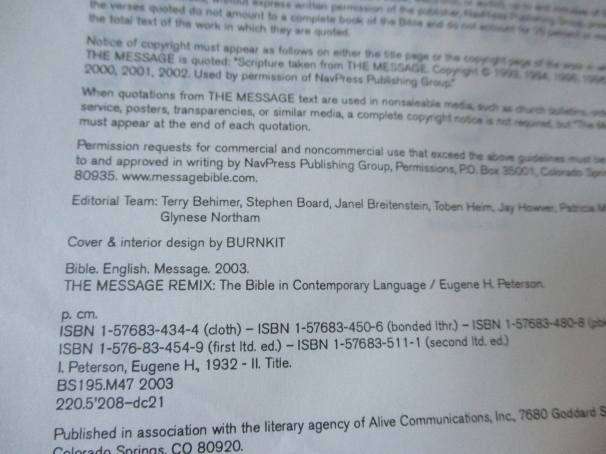 THE MESSAGE - THE NEW TESTAMENT IN CONTIMPORARY LANGUAGE - EUGENE H PETERSON