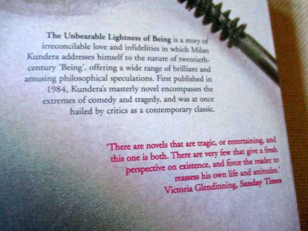 THE UNBEARABLE LIGHTNESS OF BEING - MILAN KUNDERA