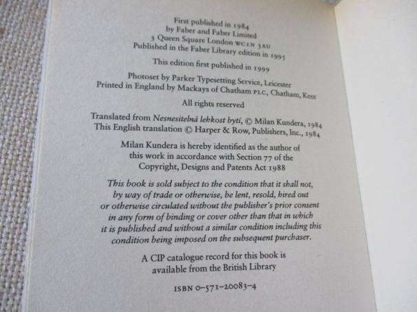 THE UNBEARABLE LIGHTNESS OF BEING - MILAN KUNDERA