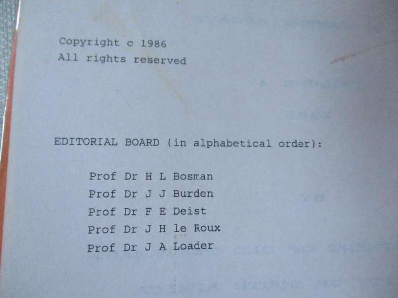 OLD TESTAMENT ESSAYS - VOL 4 - THE DEPARTMENT OF OLD TESTAMENT UNIVERSITY OF S.A.