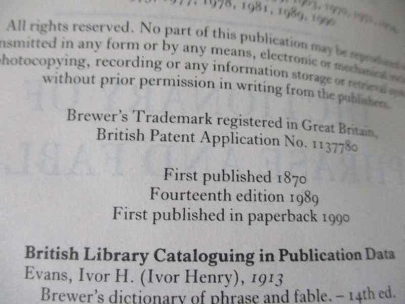 BREWER'S DICTIONARY OF PHRASE & FABLE  14th edition