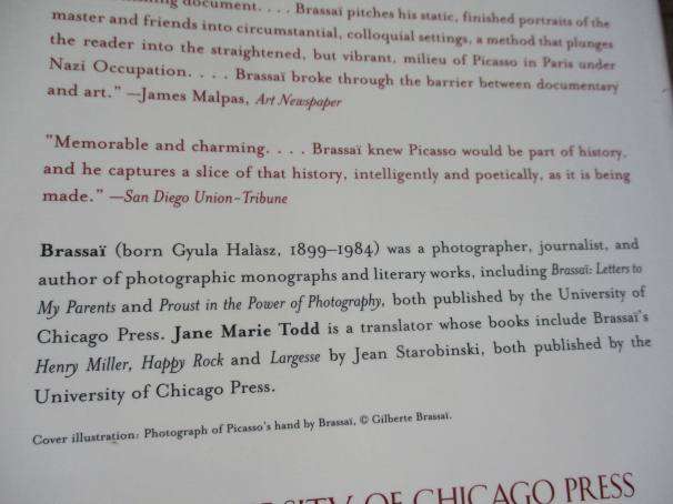 CONVERSATIONS WITH PICASSO - BRASSAI - TRANSLATED BY JANE MARIE TODD - UNIVERSITY OF CHICAGO PRESS