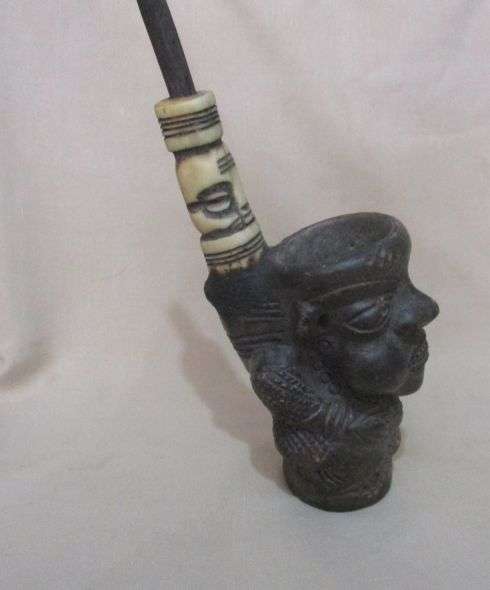 ANTIQUE AFRICAN SMOKING CLAY PIPE