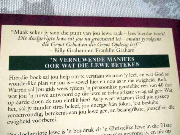 DIE DOELGERIGTE LEWE - WAT OP AARDE DOEN EK NOU EINTLIK HIER ? - RICK WARREN ( effense water skade )