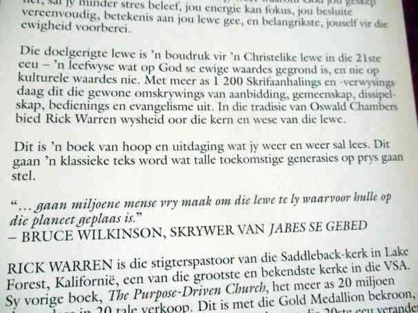 DIE DOELGERIGTE LEWE - WAT OP AARDE DOEN EK NOU EINTLIK HIER ? - RICK WARREN ( effense water skade )