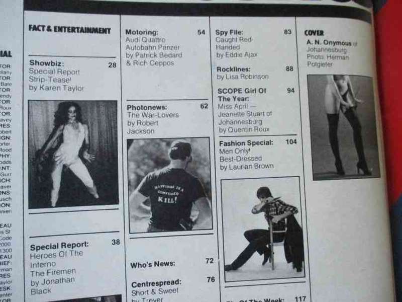 SCOPE MAGAZINE 24 APRIL 1981 ( S.A. STRIP-TEASE, FIREMEN, AUDI QUATTRO, GIRL OF THE YEAR COMPETITION