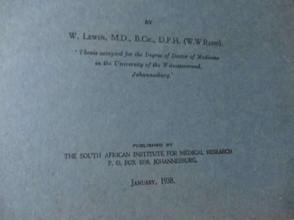 TYPHOID FEVER ON THE WITWATERSRAND - S.A. INSTITUTE FOR MEDICAL RESEARCH ( 1938 )