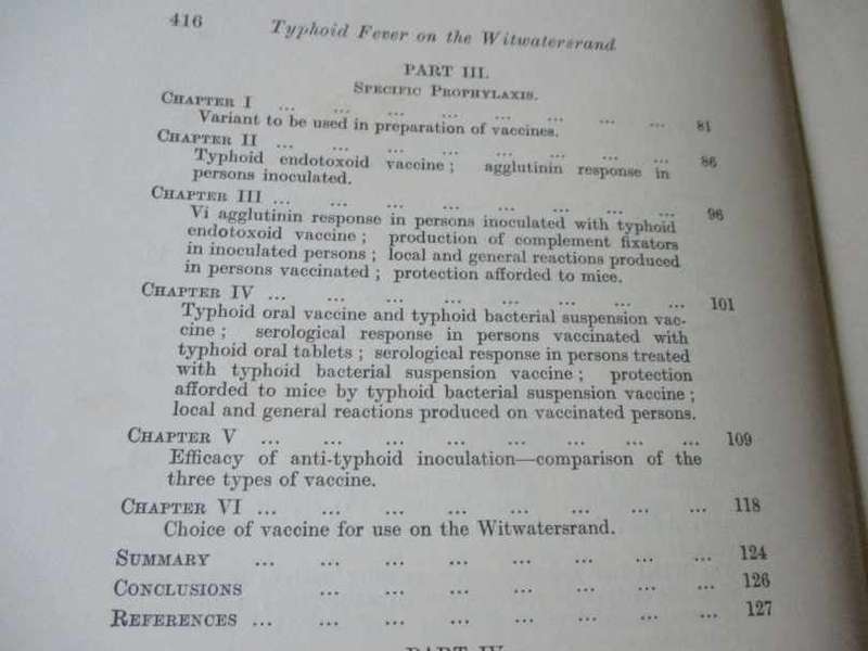 TYPHOID FEVER ON THE WITWATERSRAND - S.A. INSTITUTE FOR MEDICAL RESEARCH ( 1938 )