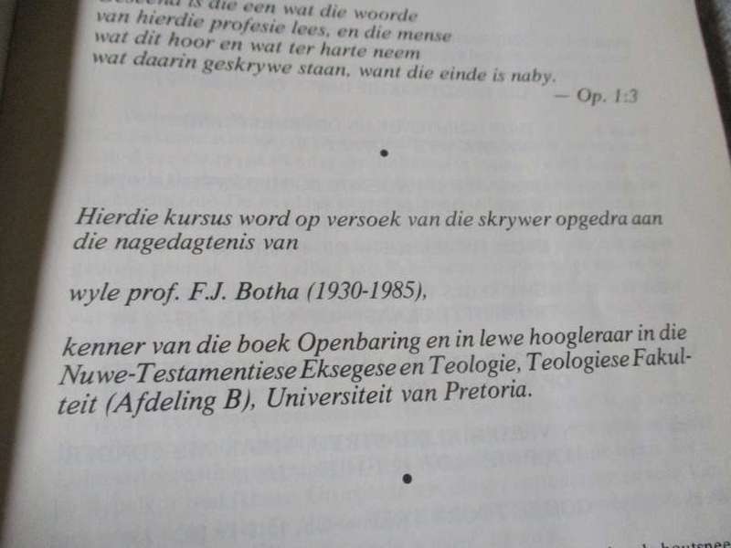 WANT DIE EINDE IS NABY - BYBELSTUDIE OOR OPENBARING - PROF JAN A DU RAND