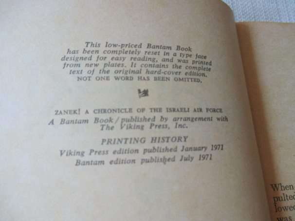 ZANEK ! A CHRONICLE OF THE ISRAELI AIR FORCE - WILLIAM STEVENSON