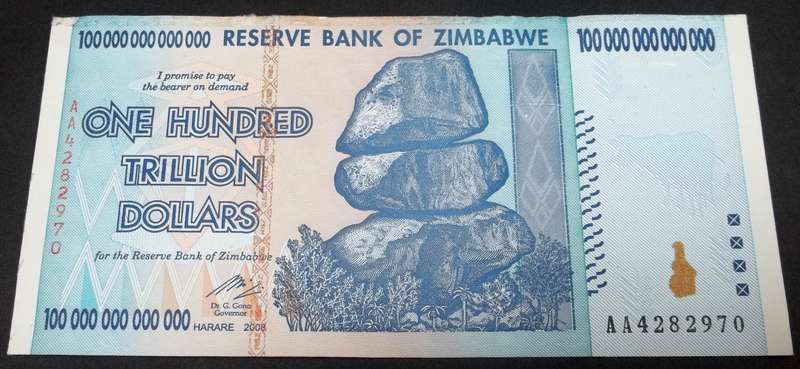 *R1 Auction* Zimbabwe 100,000,000,000,000 Dollars 2008  - The biggest Zim note 100 Trillion