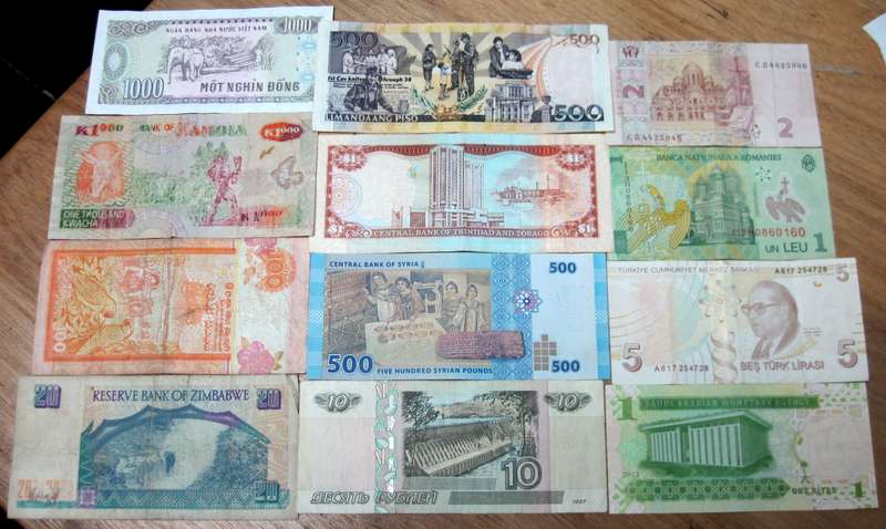 Lot of 12 International bank notes